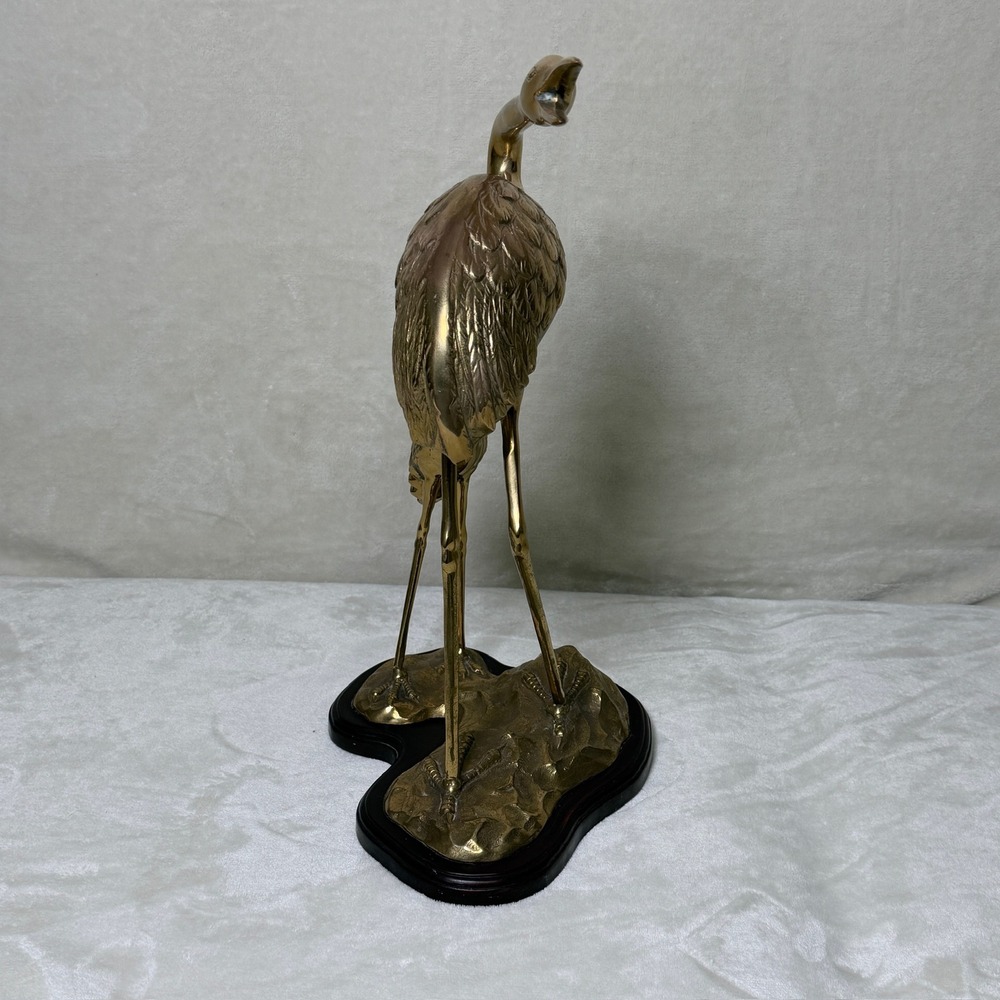 Brass Crane Heron Statue Gold Bird Sculpture MCM Hollywood Regency Vintage 17" - Picture 6 of 16